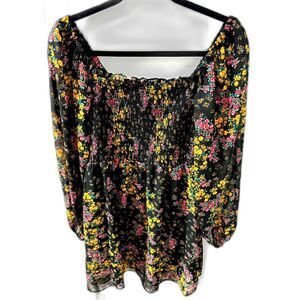 BCBG Paris Vintage women's babydoll long sleeve dress floral yellow black Small